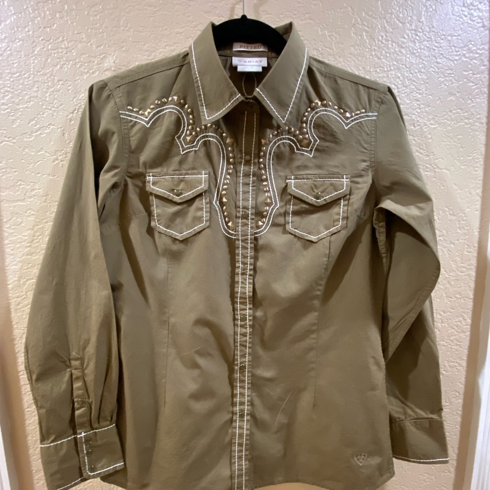 Ariat FITTED Western button down shirt Olive/Brn